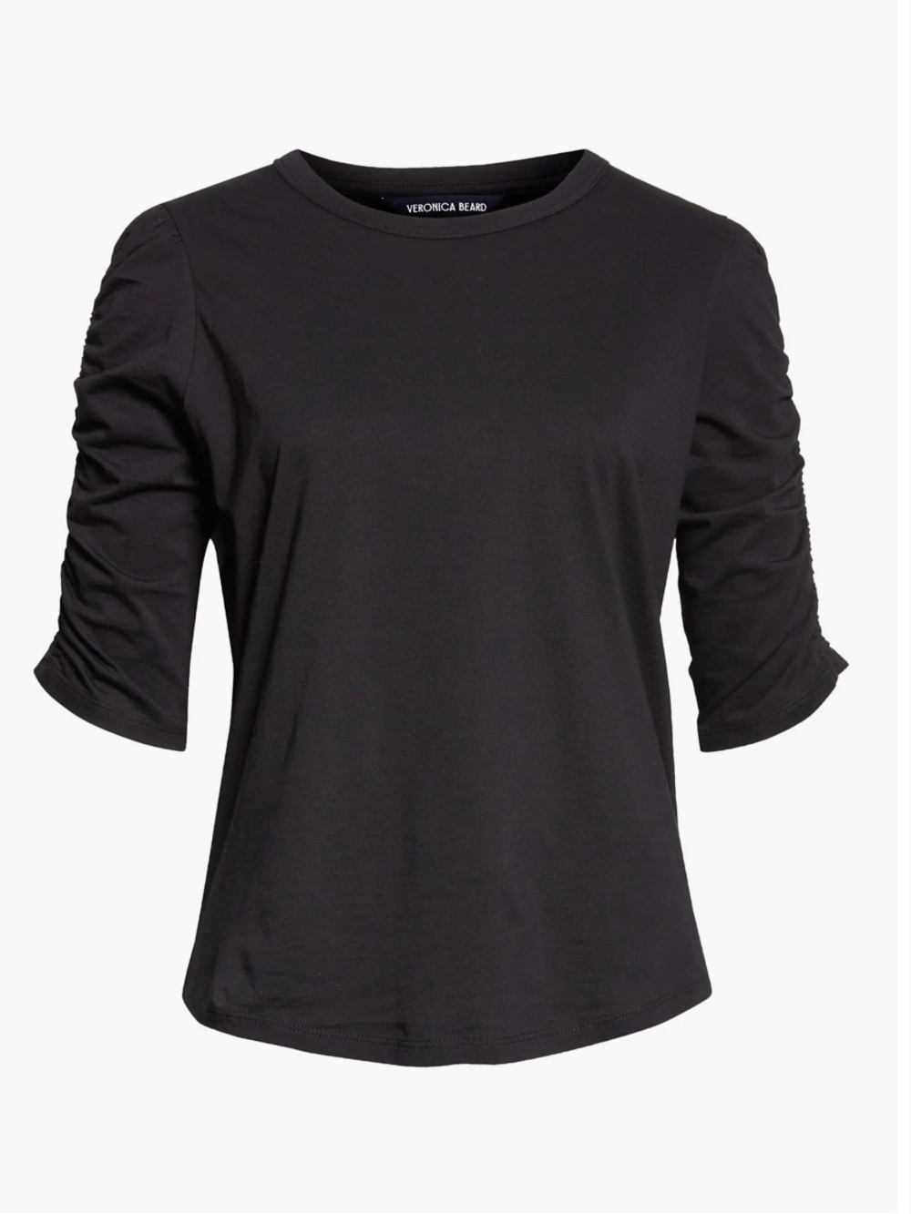Veronica Beard Navy Waldorf Ruched Sleeve Tee